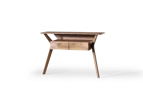 Mesa de consola de lujo para sala de estar, madera marrón, diseño moderno.