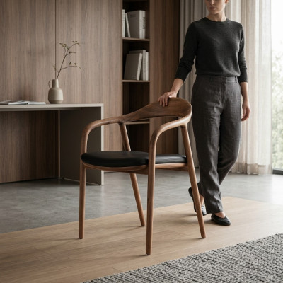 Silla de diseño de lujo de madera poltrona sillas comedor cuero.