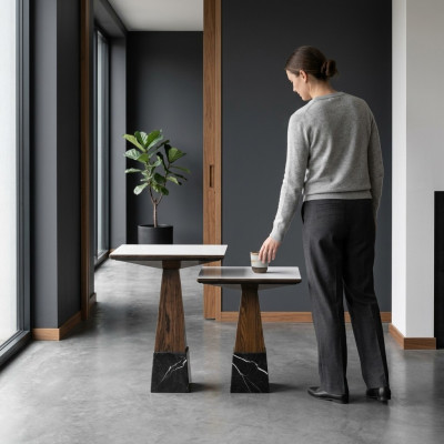 Juego de mesas de sala de estar 2x mesitas de diseño mesa de café madera mobiliario