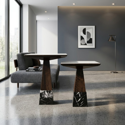 Marrón 2x conjunto de mesa auxiliar para sala de estar completo mesa de café mesa de centro