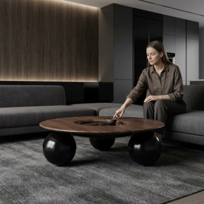 Marrón de lujo mesa de centro redonda diseño de sala de estar muebles modernos decoración