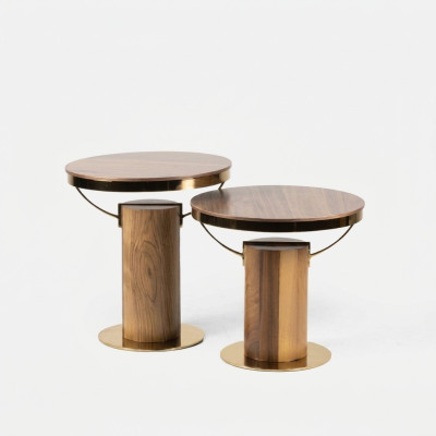 2x Mesa Auxiliar Redonda Marrón Sala de Estar Mesa de Café Diseño Moderno