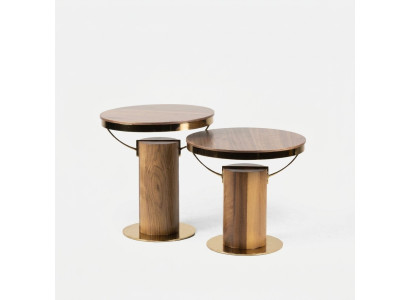2x Mesa Auxiliar Redonda Marrón Sala de Estar Mesa de Café Diseño Moderno