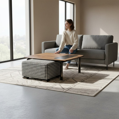 Diseño completo de mesa de centro moderna con taburete para amueblar el salón.