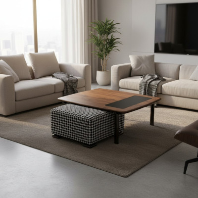 Diseño completo de mesa de centro moderna con taburete para amueblar el salón.