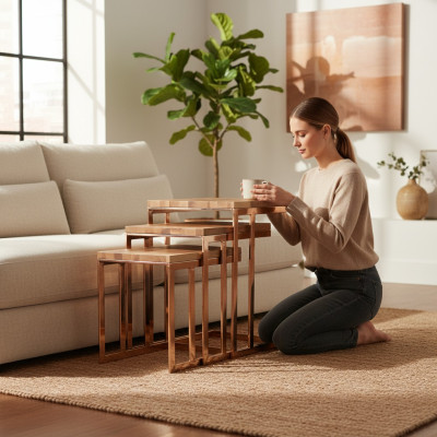Conjunto moderno de 3 mesas auxiliares para la sala de estar diseño de muebles.