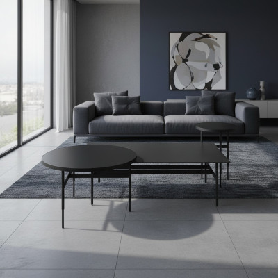 Mesa de centro de lujo Muebles de diseño Conjunto de 3 piezas 2x Mesita de salón completa