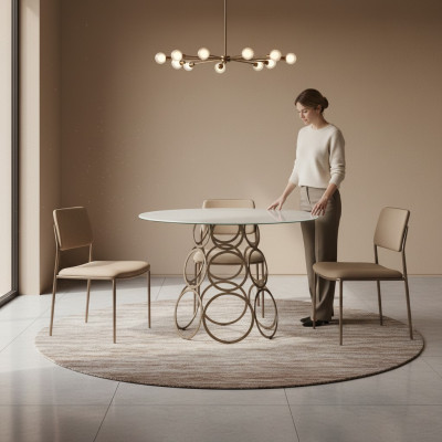 Mesa de comedor Mesa redonda Mesa de cocina con patas de mesa de metal 100×100cm Nuevo