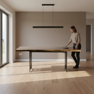 Mesa de lujo marrón de diseño de acero inoxidable Mesas de comedor de madera Mesa de comedor moderna nueva