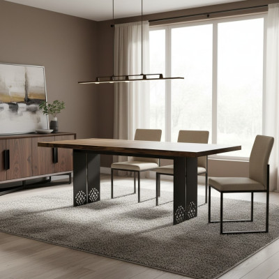 Mesa de lujo marrón de diseño de acero inoxidable Mesas de comedor de madera Mesa de comedor moderna nueva