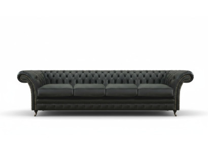 Sala de estar Chesterfield Sofá negro de cuatro plazas moderno Nuevo.