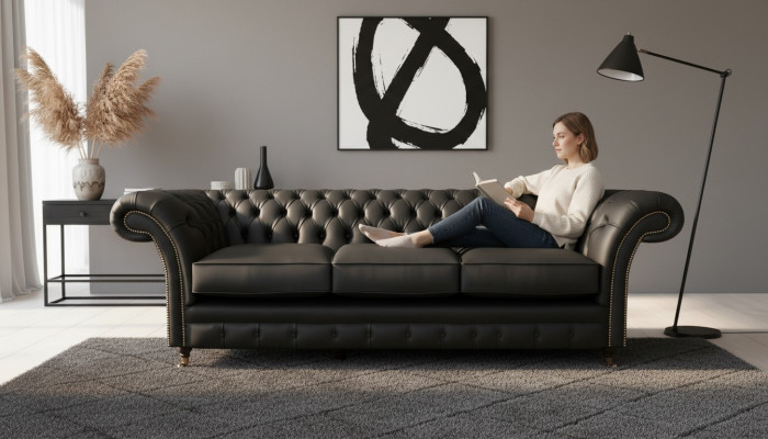 Sofá Chesterfield de tres plazas de tela nuevo mobiliario para sala de estar
