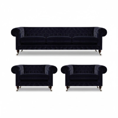 Sofá de lujo para sala de estar, set de 3 piezas, muebles tapizados Chesterfield.