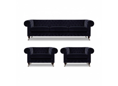 Sofá de lujo para sala de estar, set de 3 piezas, muebles tapizados Chesterfield.