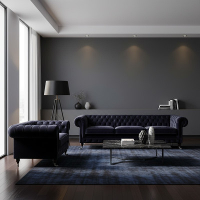 Conjunto de salón 2 piezas, juego de sofás, sofá de tres plazas, sillón, mobiliario Chesterfield.