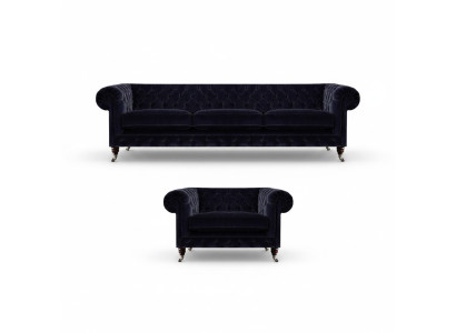 Conjunto de salón 2 piezas, juego de sofás, sofá de tres plazas, sillón, mobiliario Chesterfield.