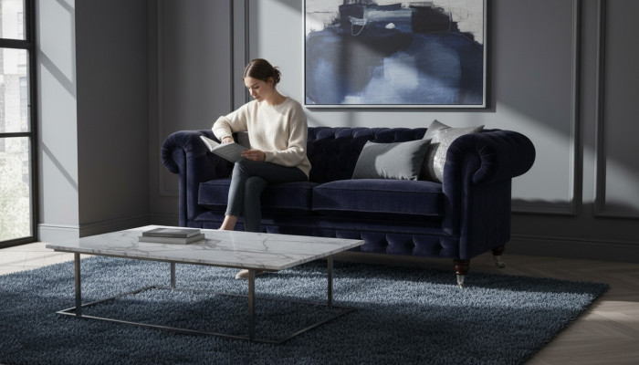 Sofá de dos plazas Tapicería Sala de estar Nueva Tapicería Moderna Chesterfield.