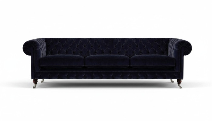 Sofá azul de tres plazas para la sala de estar, muebles tapizados, sofás de tela Chesterfield.