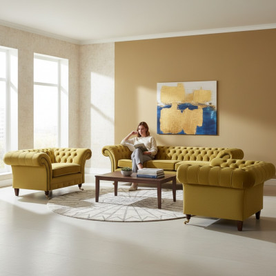 Conjunto de sofás Sofá de diseño Sofás tapizados Moderno Chesterfield de lujo Nuevo