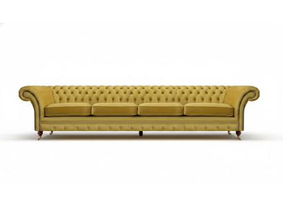 Sofá de cuatro plazas amarillo Chesterfield nuevo para la sala de estar.