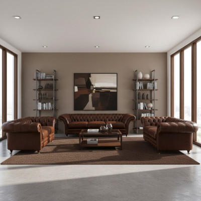 Nuevo conjunto de sala de estar 3 piezas Chesterfield Sofás Muebles tapizados Sillón Equipamiento
