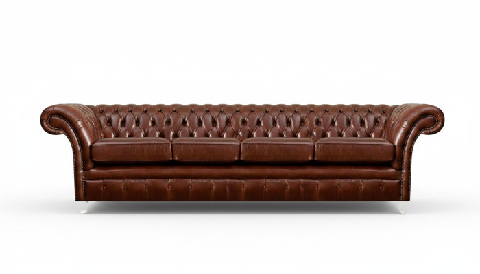 Sofá marrón de cuatro plazas Chesterfield para sala de estar, muebles tapizados nuevos.