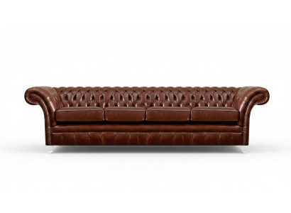 Sofá marrón de cuatro plazas Chesterfield para sala de estar, muebles tapizados nuevos.
