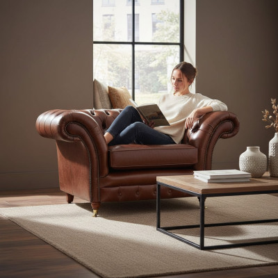 Sillón del salón Marrón Chesterfield Mobiliario Sofá Asiento acolchado Nuevo