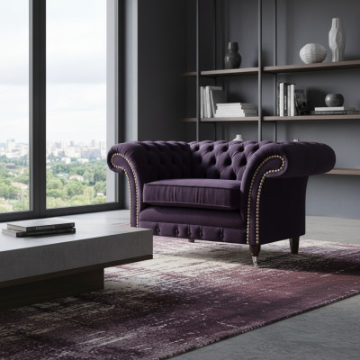 Sillón de sala de estar nuevo diseño de lujo Chesterfield tapicería textil.