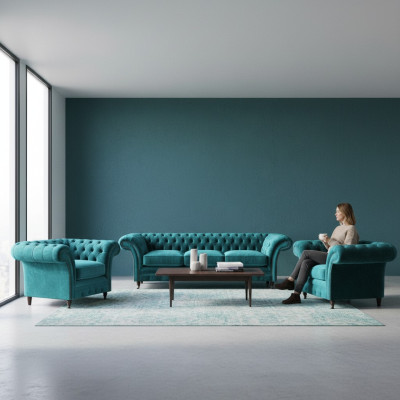 Diseño Chesterfield Sofá conjunto de 3 plazas sofá set 2x sillón tapizado