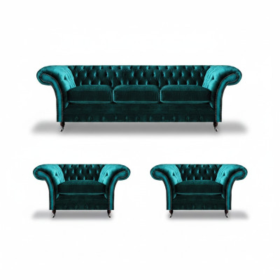 Diseño Chesterfield Sofá conjunto de 3 plazas sofá set 2x sillón tapizado
