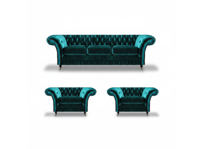Diseño Chesterfield Sofá conjunto de 3 plazas sofá set 2x sillón tapizado