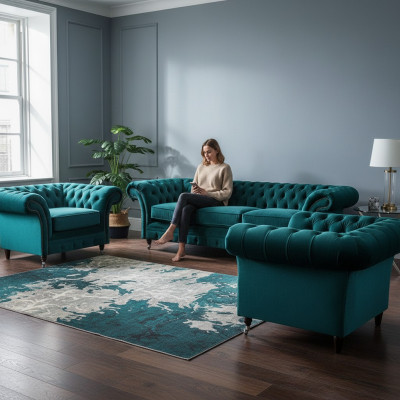 Conjunto de sofás verde de 3 piezas Chesterfield de lujo para la sala de estar, diseño nuevo.