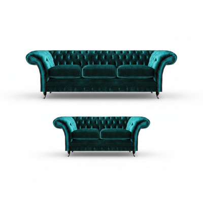 Chesterfield diseño de lujo en verde, sofá de tres plazas con sofás de dos plazas.