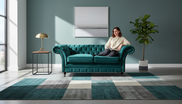 Diseño Chesterfield Sofá verde Sofá de dos plazas Mobiliario Tapizado