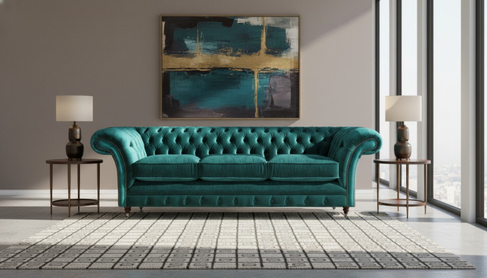 Sofá Chesterfield de tres plazas, sofá tapizado, muebles de salón, nuevos muebles
