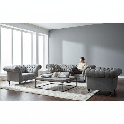 Sofá Chesterfield de 3 piezas, muebles tapizados de lujo para la sala de estar.
