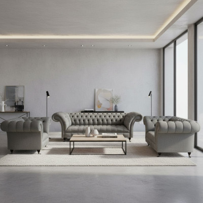 Sofá Chesterfield de 3 piezas, muebles tapizados de lujo para la sala de estar.