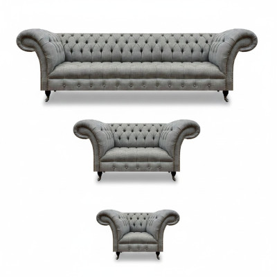 Juego de muebles de sala gris de 3 piezas Sofás de lujo Conjunto de sillones Chesterfield.