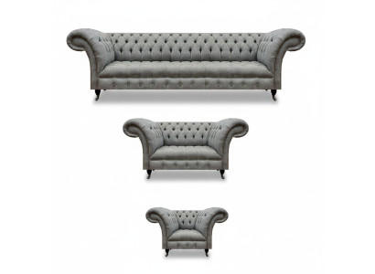 Juego de muebles de sala gris de 3 piezas Sofás de lujo Conjunto de sillones Chesterfield.