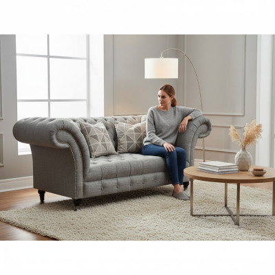 Sofá de dos plazas para sala de estar, sofá tipo Chesterfield de lujo, asiento, mueble tapizado, textil.