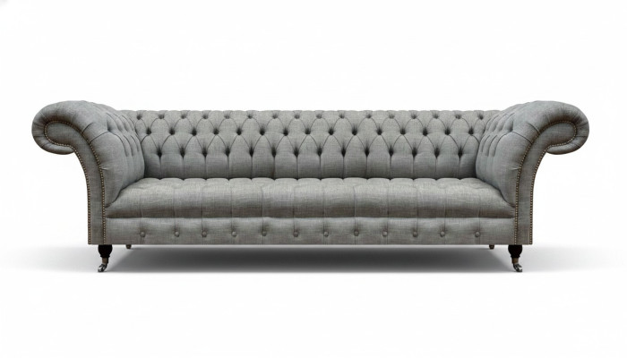 Sala de estar de lujo gris sofá Chesterfield de cuatro plazas nuevo muebles tapizados