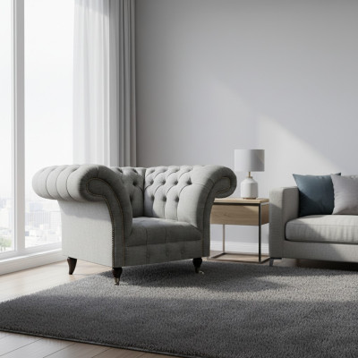 Lujo Asiento Tela Sillón Sala de estar Chesterfield Muebles tapizados Gris