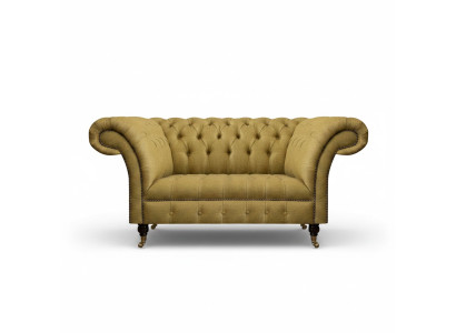 Amarillo Chesterfield sofá de dos plazas para el salón, mobiliario de lujo de tela tapizada.