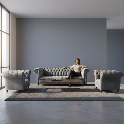 Juego completo de sofá Chesterfield, 2 sillones y un sofá de lujo, nuevo.