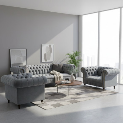 Juego completo de sofá Chesterfield, 2 sillones y un sofá de lujo, nuevo.