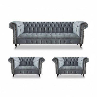 Juego completo de sofá Chesterfield, 2 sillones y un sofá de lujo, nuevo.