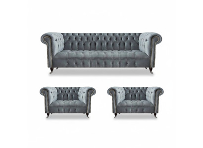 Juego completo de sofá Chesterfield, 2 sillones y un sofá de lujo, nuevo.