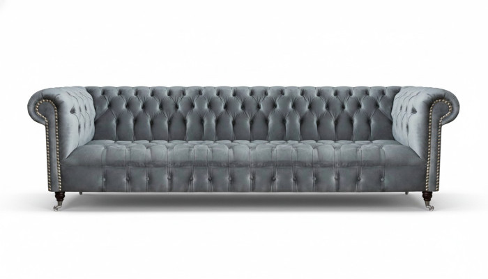 Chesterfield de lujo de cuatro plazas gris sofá sofá sala de estar decoración