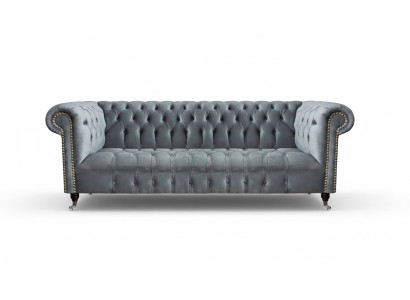 Sofá Chesterfield de tres plazas, sofá de sala de estar, muebles, gris, textil, nuevo.